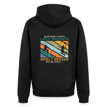 Badminton Geschenkidee Sport Design - Unisex Premium Bio Zip Hoodie - Schwarz - Hinten - Nico (187cm)