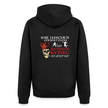 Badminton Geschenkidee Sport Design - Unisex Premium Bio Zip Hoodie - Schwarz - Hinten - Nico (187cm)