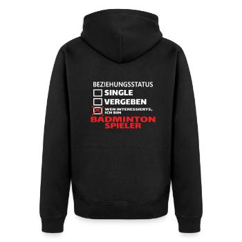 Badminton Geschenkidee Sport Design - Unisex Premium Bio Zip Hoodie - Schwarz - Hinten - Nico (187cm)