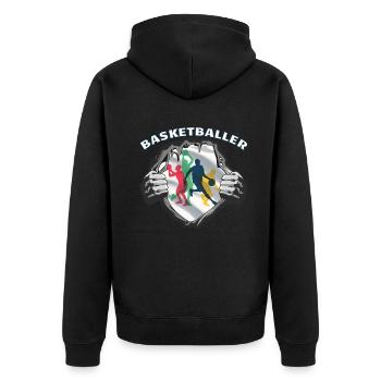 Basketball Geschenkidee Sport Design - Unisex Premium Bio Zip Hoodie - Schwarz - Hinten - Nico (187cm)