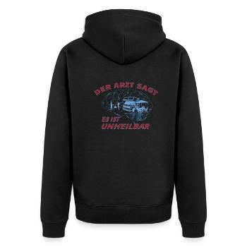 Camper Geschenkidee Camping - Unisex Premium Bio Zip Hoodie - Schwarz - Hinten - Nico (187cm)