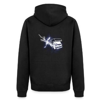 Camper Geschenkidee Camping - Unisex Premium Bio Zip Hoodie - Schwarz - Hinten - Nico (187cm)