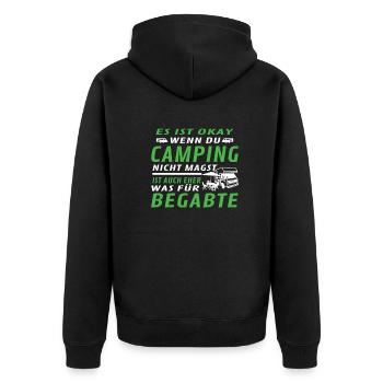 Camper Geschenkidee Camping - Unisex Premium Bio Zip Hoodie - Schwarz - Hinten - Nico (187cm)