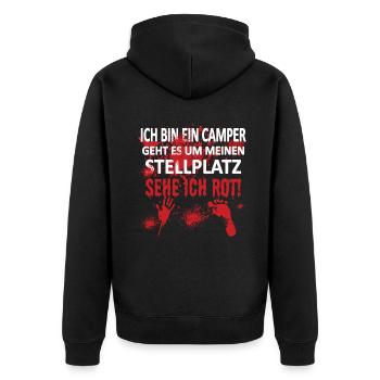 Camper Geschenkidee Camping - Unisex Premium Bio Zip Hoodie - Schwarz - Hinten - Nico (187cm)