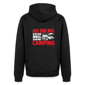 Camper Geschenkidee Camping - Unisex Premium Bio Zip Hoodie - Schwarz - Hinten - Nico (187cm)