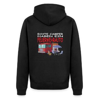 Camper Geschenkidee Camping - Unisex Premium Bio Zip Hoodie - Schwarz - Hinten - Nico (187cm)
