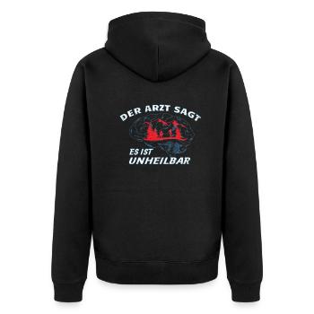 Wandern Zubehör Wanderer Motiv - Unisex Premium Bio Zip Hoodie - Schwarz - Hinten - Nico (187cm)