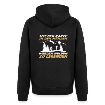 Wandern Zubehör Wanderer Motiv - Unisex Premium Bio Zip Hoodie - Schwarz - Hinten - Nico (187cm)