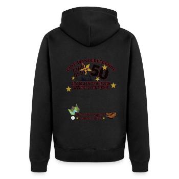 Wandern Zubehör Wanderer Motiv - Unisex Premium Bio Zip Hoodie - Schwarz - Hinten - Nico (187cm)