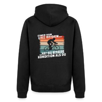 Fahrrad Zubehör Radfahrer Motiv - Unisex Premium Bio Zip Hoodie - Schwarz - Hinten - Nico (187cm)