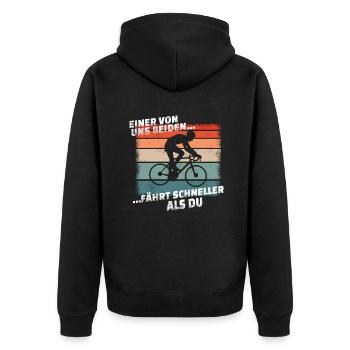 Fahrrad Zubehör Radfahrer Motiv - Unisex Premium Bio Zip Hoodie - Schwarz - Hinten - Nico (187cm)