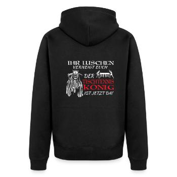 Tischtennis Zubehör Pingpong Motiv - Unisex Premium Bio Zip Hoodie - Schwarz - Hinten - Nico (187cm)