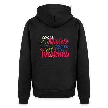 Tischtennis Zubehör Pingpong Motiv - Unisex Premium Bio Zip Hoodie - Schwarz - Hinten - Nico (187cm)