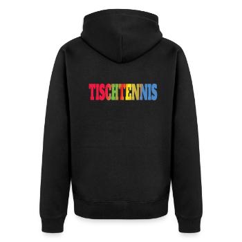 Tischtennis Zubehör Pingpong Motiv - Unisex Premium Bio Zip Hoodie - Schwarz - Hinten - Nico (187cm)