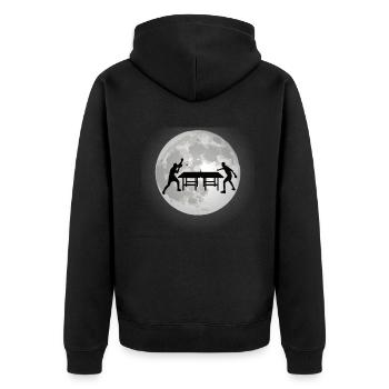 Tischtennis Zubehör Pingpong Motiv - Unisex Premium Bio Zip Hoodie - Schwarz - Hinten - Nico (187cm)