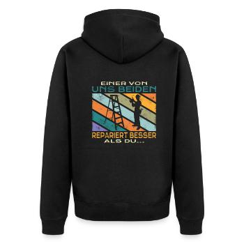 Heimwerker Geschenkidee Handwerker - Unisex Premium Bio Zip Hoodie - Schwarz - Hinten - Nico (187cm)