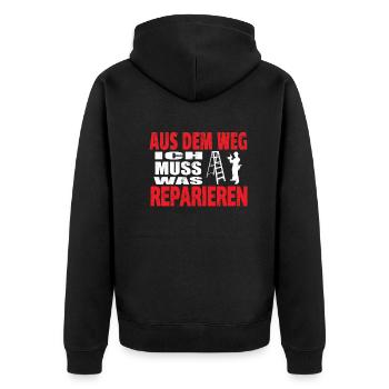 Heimwerker Geschenkidee Handwerker - Unisex Premium Bio Zip Hoodie - Schwarz - Hinten - Nico (187cm)