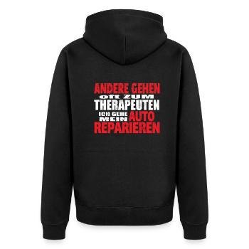 Heimwerker Geschenkidee Handwerker - Unisex Premium Bio Zip Hoodie - Schwarz - Hinten - Nico (187cm)