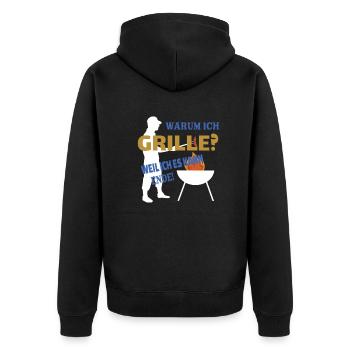 Grillen und Camper Geschenkidee - Unisex Premium Bio Zip Hoodie - Schwarz - Hinten - Nico (187cm)