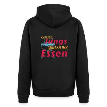 Grillen und Camper Geschenkidee - Unisex Premium Bio Zip Hoodie - Schwarz - Hinten - Nico (187cm)