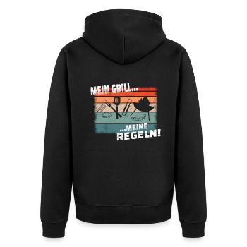 Grillen und Camper Geschenkidee - Unisex Premium Bio Zip Hoodie - Schwarz - Hinten - Nico (187cm)