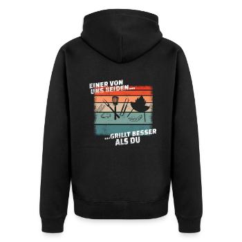 Grillen und Camper Geschenkidee - Unisex Premium Bio Zip Hoodie - Schwarz - Hinten - Nico (187cm)