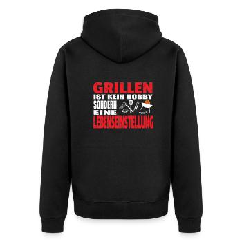 Grillen und Camper Geschenkidee - Unisex Premium Bio Zip Hoodie - Schwarz - Hinten - Nico (187cm)
