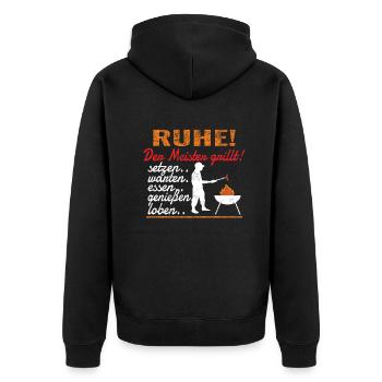 Grillen und Camper Geschenkidee - Unisex Premium Bio Zip Hoodie - Schwarz - Hinten - Nico (187cm)