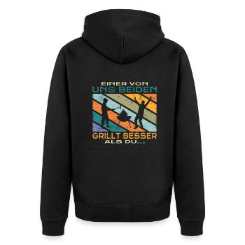 Grillen und Camper Geschenkidee - Unisex Premium Bio Zip Hoodie - Schwarz - Hinten - Nico (187cm)