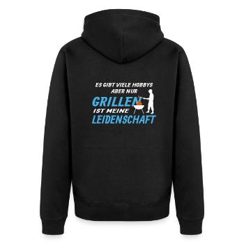 Grillen und Camper Geschenkidee - Unisex Premium Bio Zip Hoodie - Schwarz - Hinten - Nico (187cm)