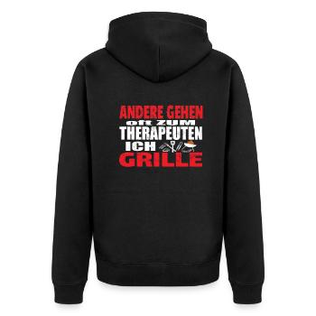 Grillen und Camper Geschenkidee - Unisex Premium Bio Zip Hoodie - Schwarz - Hinten - Nico (187cm)