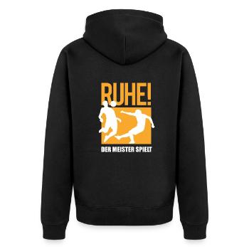 Fußballzubehör Geschenkidee Fußballfan - Unisex Premium Bio Zip Hoodie - Schwarz - Hinten - Nico (187cm)