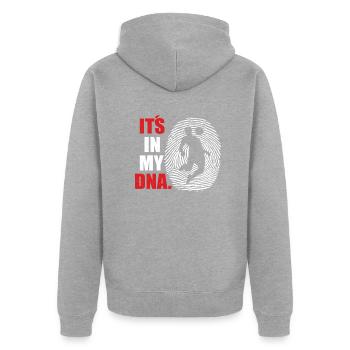 Fußballzubehör Geschenkidee Fußballfan - Unisex Premium Bio Zip Hoodie - Grau meliert - Hinten - Nico (187cm)