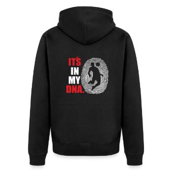 Fußballzubehör Geschenkidee Fußballfan - Unisex Premium Bio Zip Hoodie - Schwarz - Hinten - Nico (187cm)