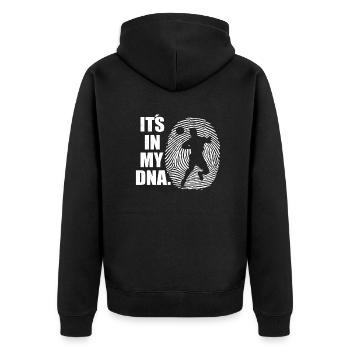 Fußballzubehör Geschenkidee Fußballfan - Unisex Premium Bio Zip Hoodie - Schwarz - Hinten - Nico (187cm)