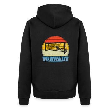 Fußballzubehör Geschenkidee Fußballfan - Unisex Premium Bio Zip Hoodie - Schwarz - Hinten - Nico (187cm)