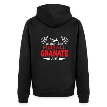 Fußballzubehör Geschenkidee Fußballfan - Unisex Premium Bio Zip Hoodie - Schwarz - Hinten - Nico (187cm)