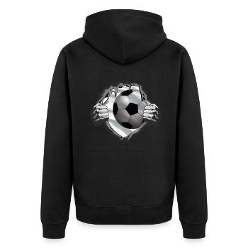 Fußballzubehör Geschenkidee Fußballfan - Unisex Premium Bio Zip Hoodie - Schwarz - Hinten - Nico (187cm)