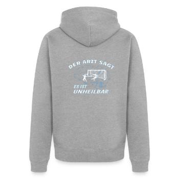 Fußballzubehör Geschenkidee Fußballfan - Unisex Premium Bio Zip Hoodie - Grau meliert - Hinten - Nico (187cm)