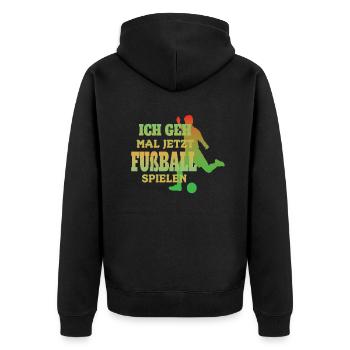 Fußballzubehör Geschenkidee Fußballfan - Unisex Premium Bio Zip Hoodie - Schwarz - Hinten - Nico (187cm)