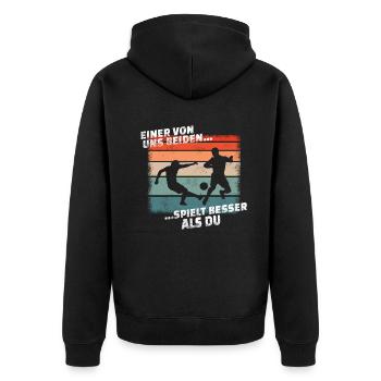 Fußballzubehör Geschenkidee Fußballfan - Unisex Premium Bio Zip Hoodie - Schwarz - Hinten - Nico (187cm)