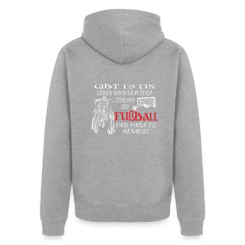 Fußballzubehör Geschenkidee Fußballfan - Unisex Premium Bio Zip Hoodie - Grau meliert - Hinten - Nico (187cm)