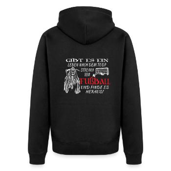 Fußballzubehör Geschenkidee Fußballfan - Unisex Premium Bio Zip Hoodie - Schwarz - Hinten - Nico (187cm)