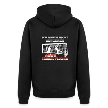 Fußballzubehör Geschenkidee Fußballfan - Unisex Premium Bio Zip Hoodie - Schwarz - Hinten - Nico (187cm)