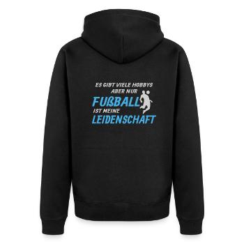 Fußballzubehör Geschenkidee Fußballfan - Unisex Premium Bio Zip Hoodie - Schwarz - Hinten - Nico (187cm)