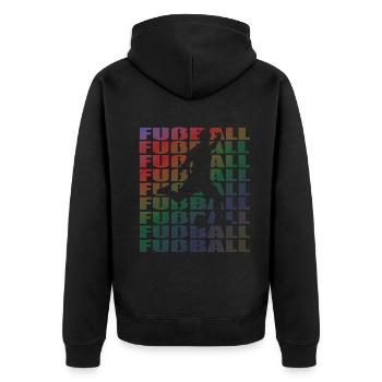 Fußballzubehör Geschenkidee Fußballfan - Unisex Premium Bio Zip Hoodie - Schwarz - Hinten - Nico (187cm)