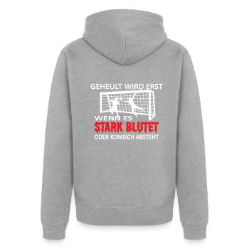 Fußballzubehör Geschenkidee Fußballfan - Unisex Premium Bio Zip Hoodie - Grau meliert - Hinten - Nico (187cm)