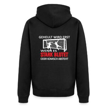Fußballzubehör Geschenkidee Fußballfan - Unisex Premium Bio Zip Hoodie - Schwarz - Hinten - Nico (187cm)