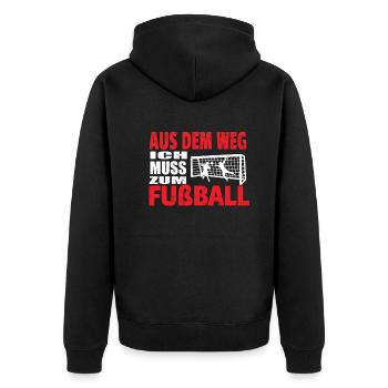 Fußballzubehör Geschenkidee Fußballfan - Unisex Premium Bio Zip Hoodie - Schwarz - Hinten - Nico (187cm)