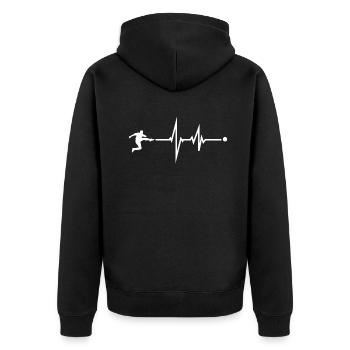 Fußballzubehör Geschenkidee Fußballfan - Unisex Premium Bio Zip Hoodie - Schwarz - Hinten - Nico (187cm)